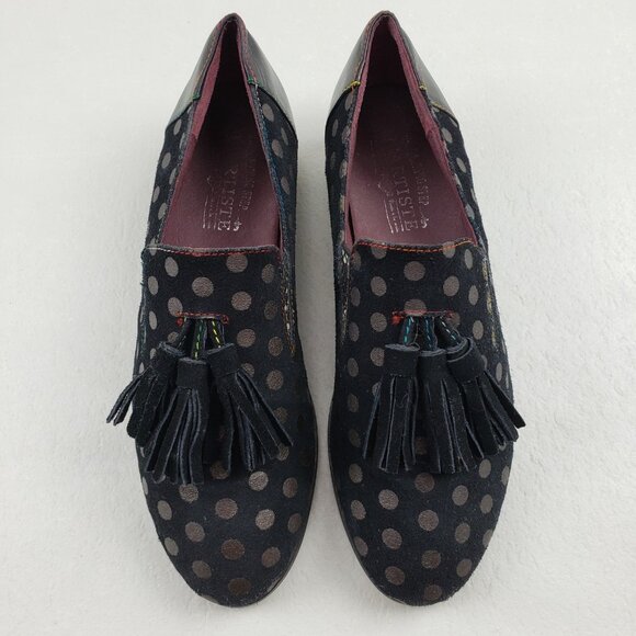 L'Artiste Spring Step Klasik Loafer Women 9 40 Black Suede Polka Dot Tassel Shoe - Picture 4 of 16